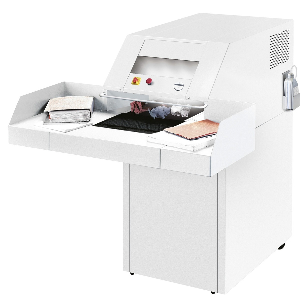 Table d'alimentation et bande de transport du destructeur IDEAL 4108 CC 6 x 50 mm avec huileur