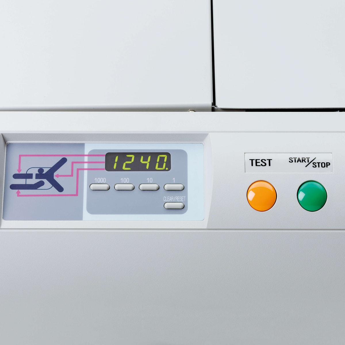 Panneau de commande plieuse de documents 8324 IDEAL, avec le compteur et les touches Test et Start/Stop