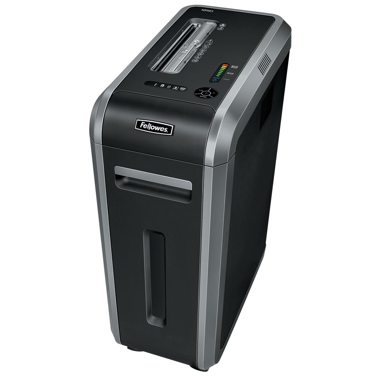 Dessus du destructeur FELLOWES Powershred 325Ci avec la fente et le panneau de commande
