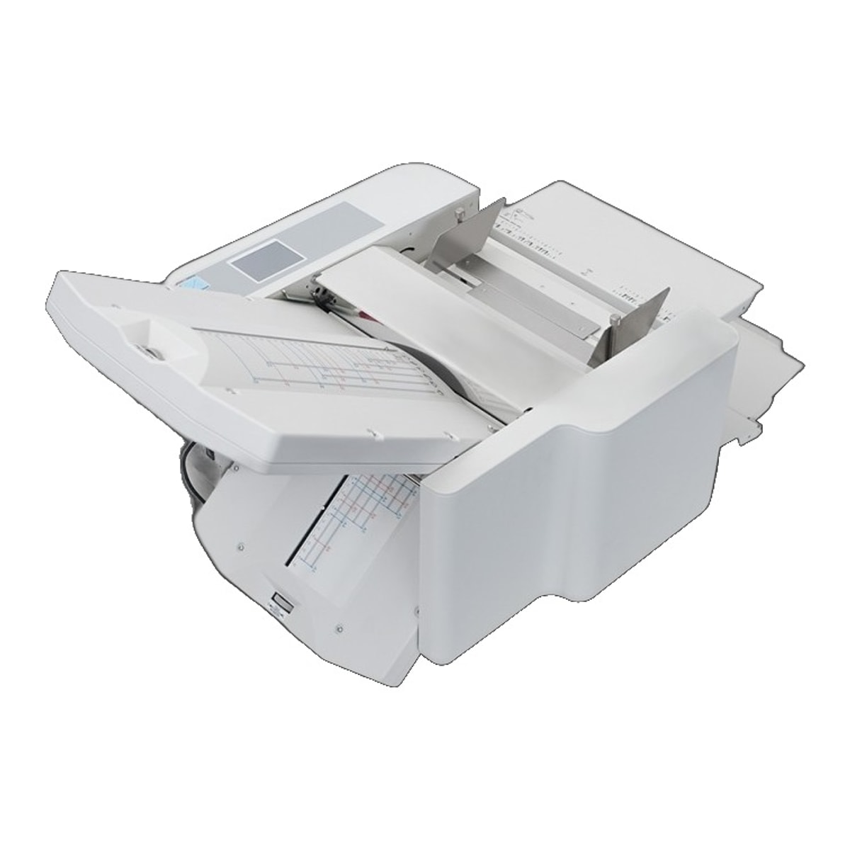 La plieuse Uchida EZF-600 repliée, tables rabattues