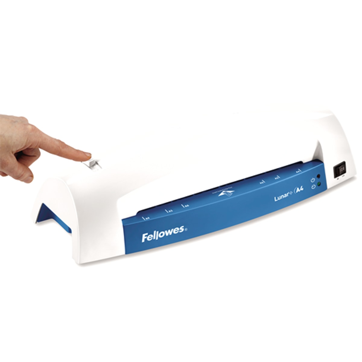 Le levier de déblocage, sur le dessus de la plastifieuse FELLOWES Lunar+ A4