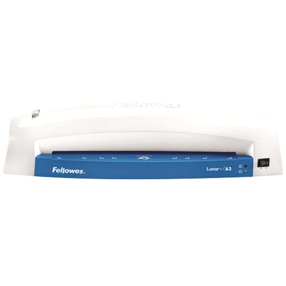 La plastifieuse FELLOWES Lunar+ A3 de face, voyants et interrupteur