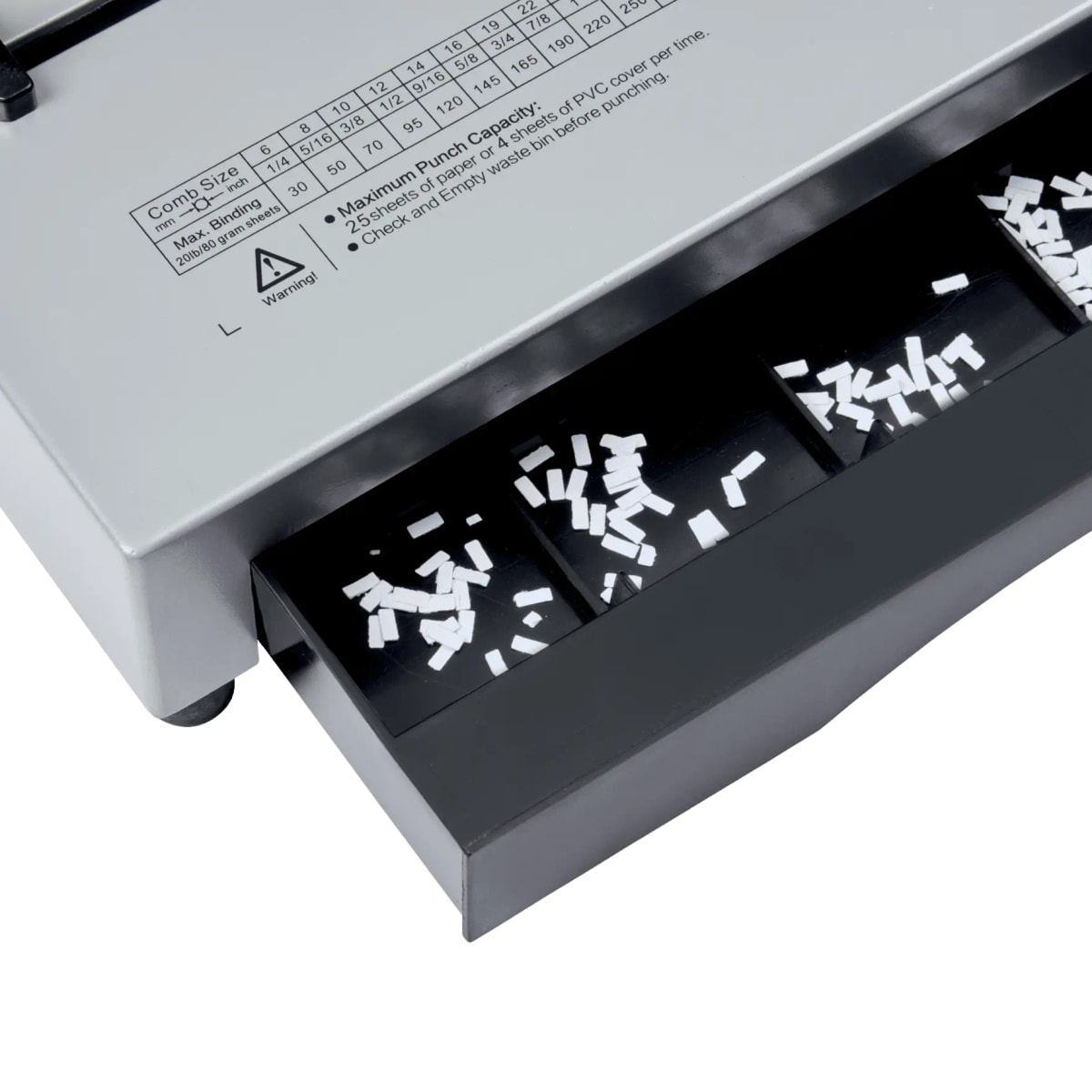Le tiroir à confettis ouvert GBC CB25 Pro
