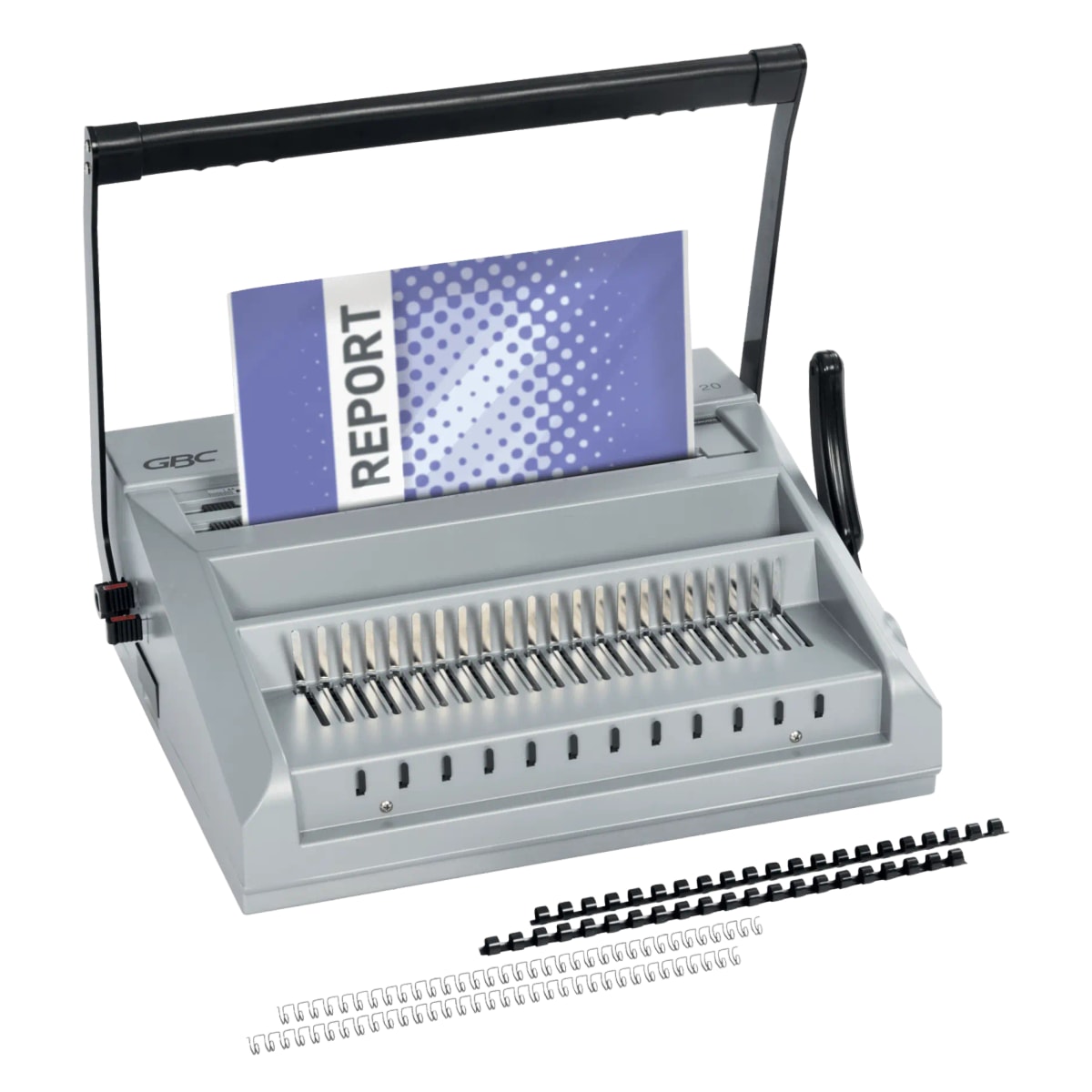 Le perforelieur avec un document et des anneaux métalliques, GBC MultiBind MB20