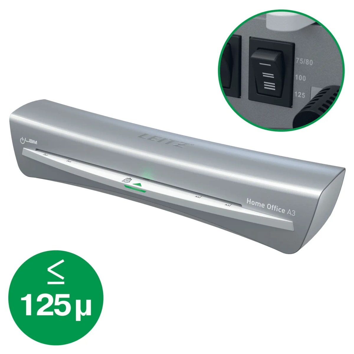 Le commutateur d'épaisseur de la plastifieuse LEITZ iLAM Home Office A3