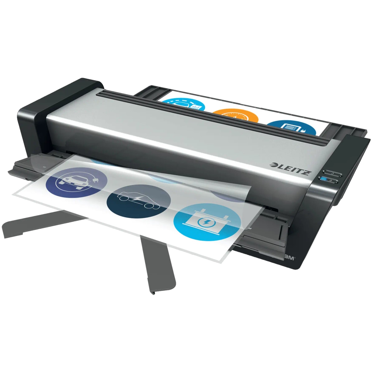 Une pochette engagée dans la plastifieuse LEITZ iLAM Touch Turbo Pro A3