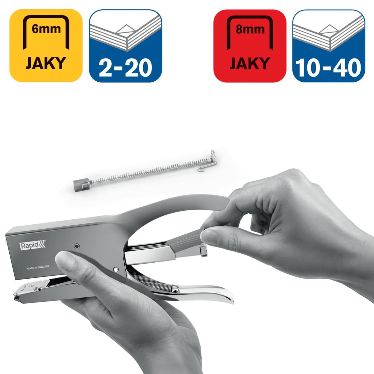 Rechargement par l'arrière de la pince agrafeuse RAPID Classic Jaky PrestoJak blanche.
