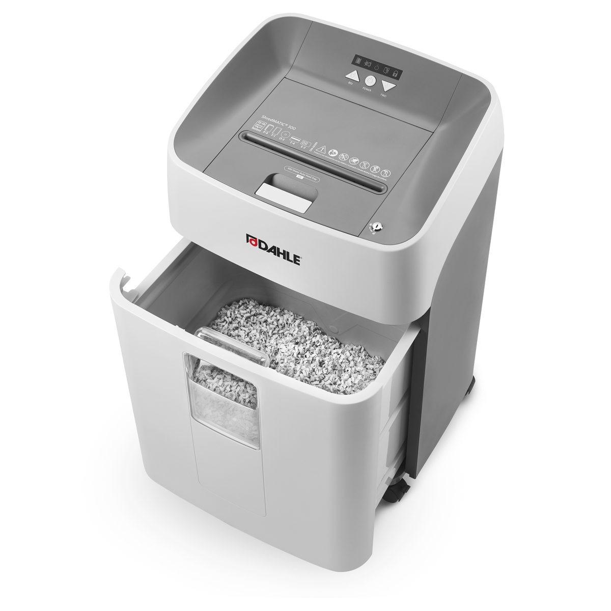 Bac de réception de 40 litres ouvert, du destructeur DAHLE ShredMATIC 300 P-5