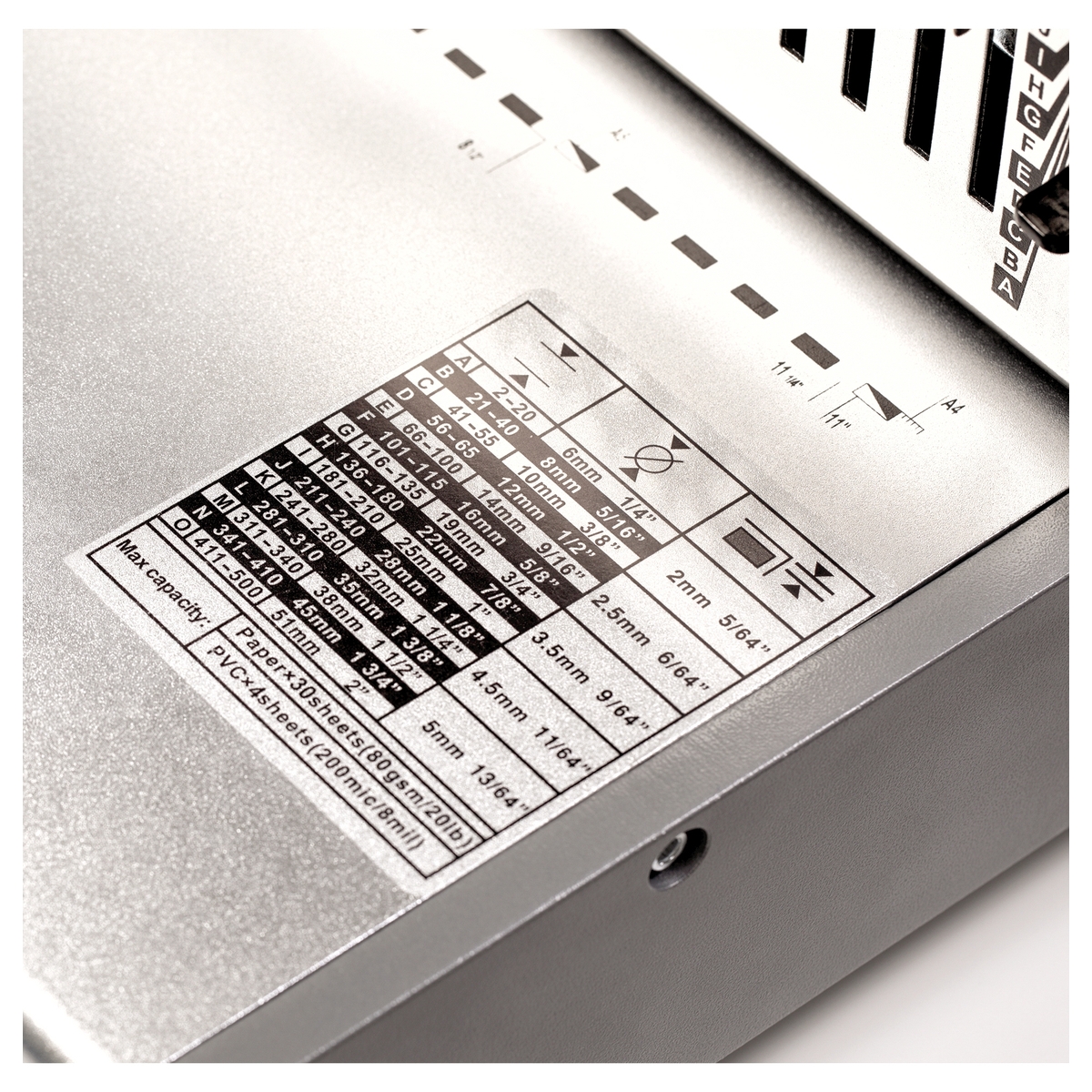 La fiche de mesure des documents FELLOWES Orion 500