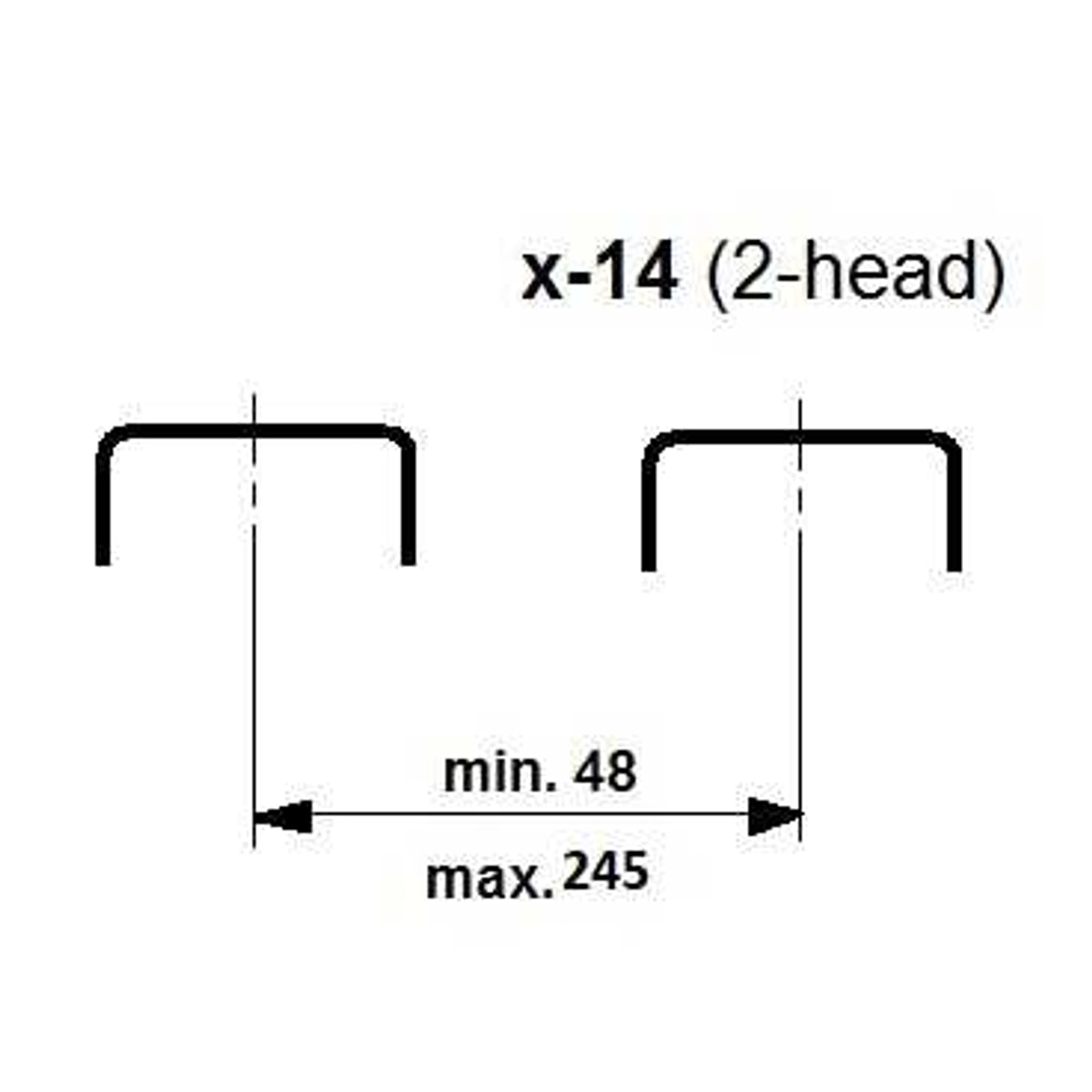 Schéma de l'écartement des deux têtes de l'agrafeuse GRAFCUT X-14 II, de 48 à 245 mm