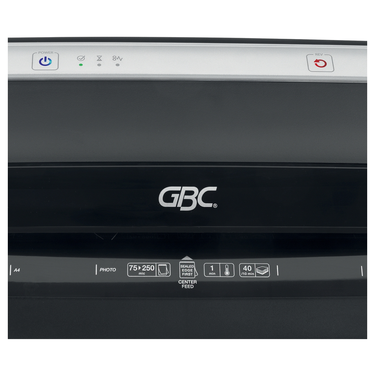 Le bandeau de la plastifieuse GBC Fusion Plus 6000L A3, marche et marche arrière