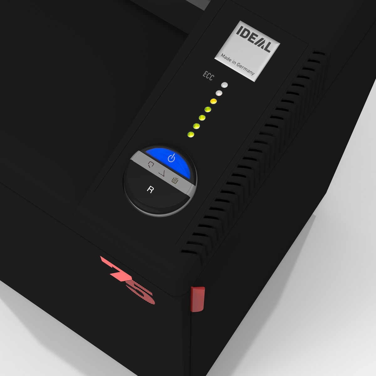 Voyants ECC et interrupteur EASY-SWITCH sur le dessus du destructeur noir.