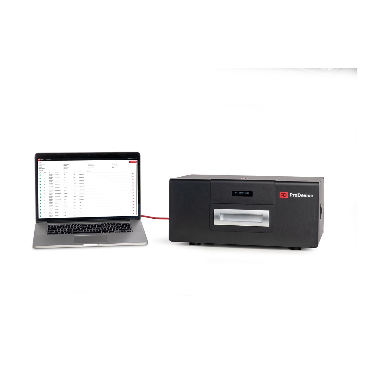 Démagnétiseur PRODEVICE ASM120 Professional relié à un ordinateur pour le logiciel PPMS