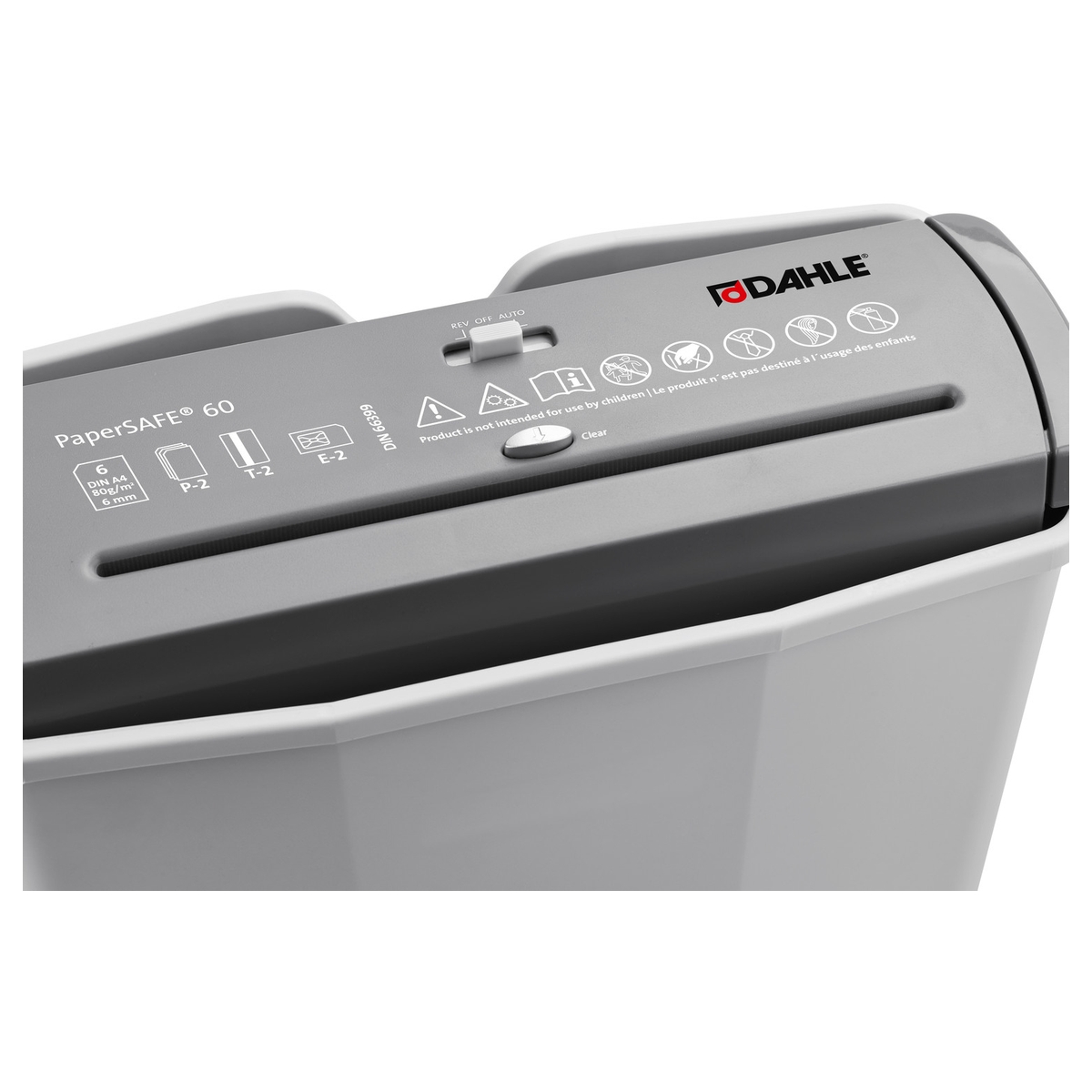 Dessus du destructeur DAHLE PaperSAFE 60 avec la fente et les touches