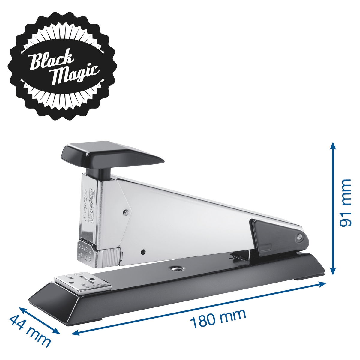 Agrafeuse de bureau RAPID Classic K2+ noire avec ses cotes.