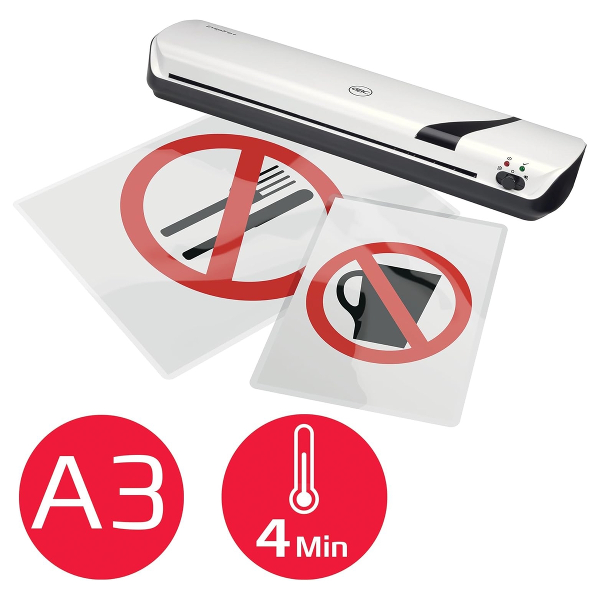 Format et temps de chauffe de la plastifieuse GBC Inspire+ A3 blanche