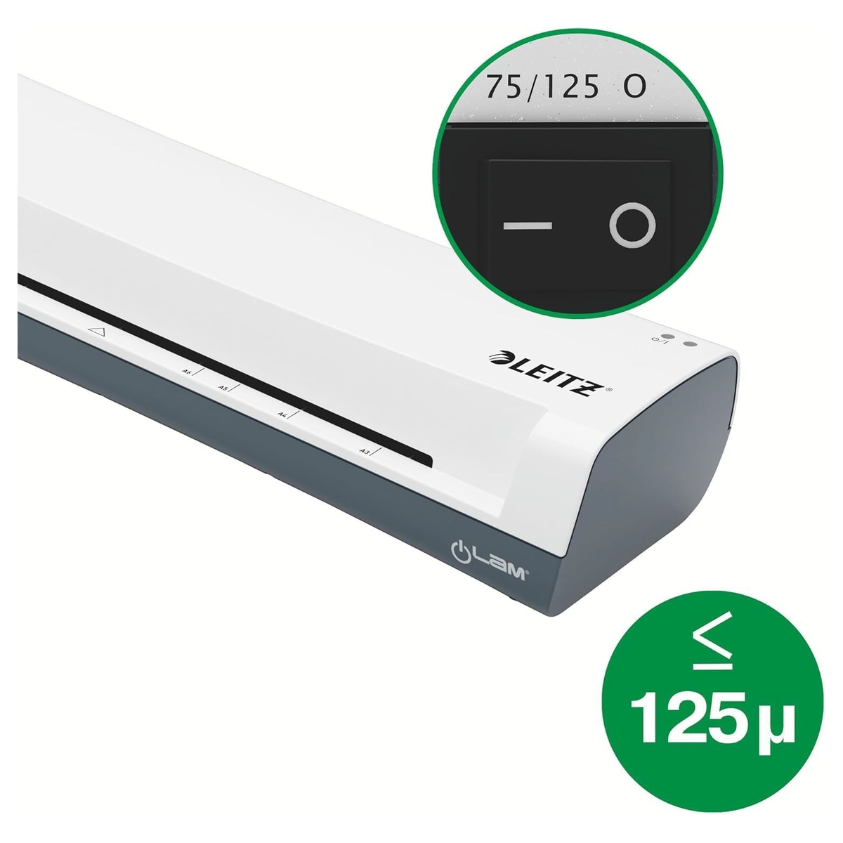 L'interrupteur 75/125 de la plastifieuse LEITZ iLAM Home A4