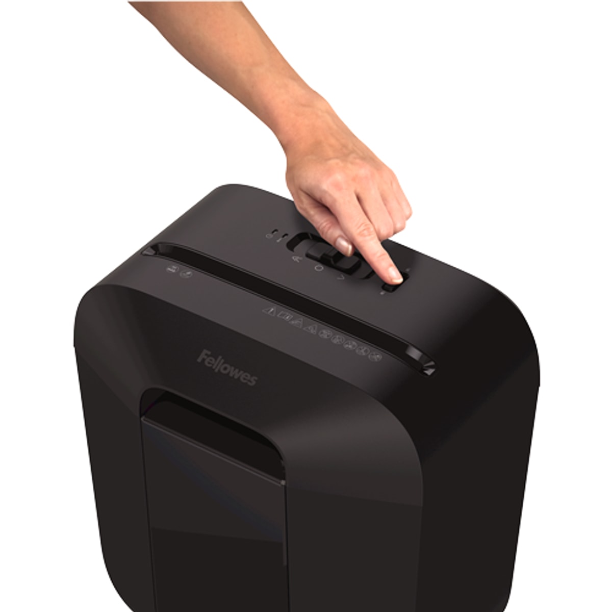 Main sur les commandes du destructeur FELLOWES Powershred LX45